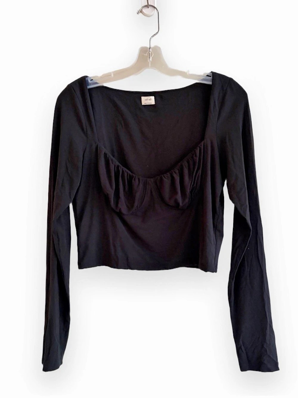 ARITZIA Wilfred Sweetheart Top Bust Black Long Sleeve Crop Top - SIZE LARGE